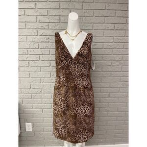 Jessica Howard Animal Print V Neck Dress Size 10 NWT
